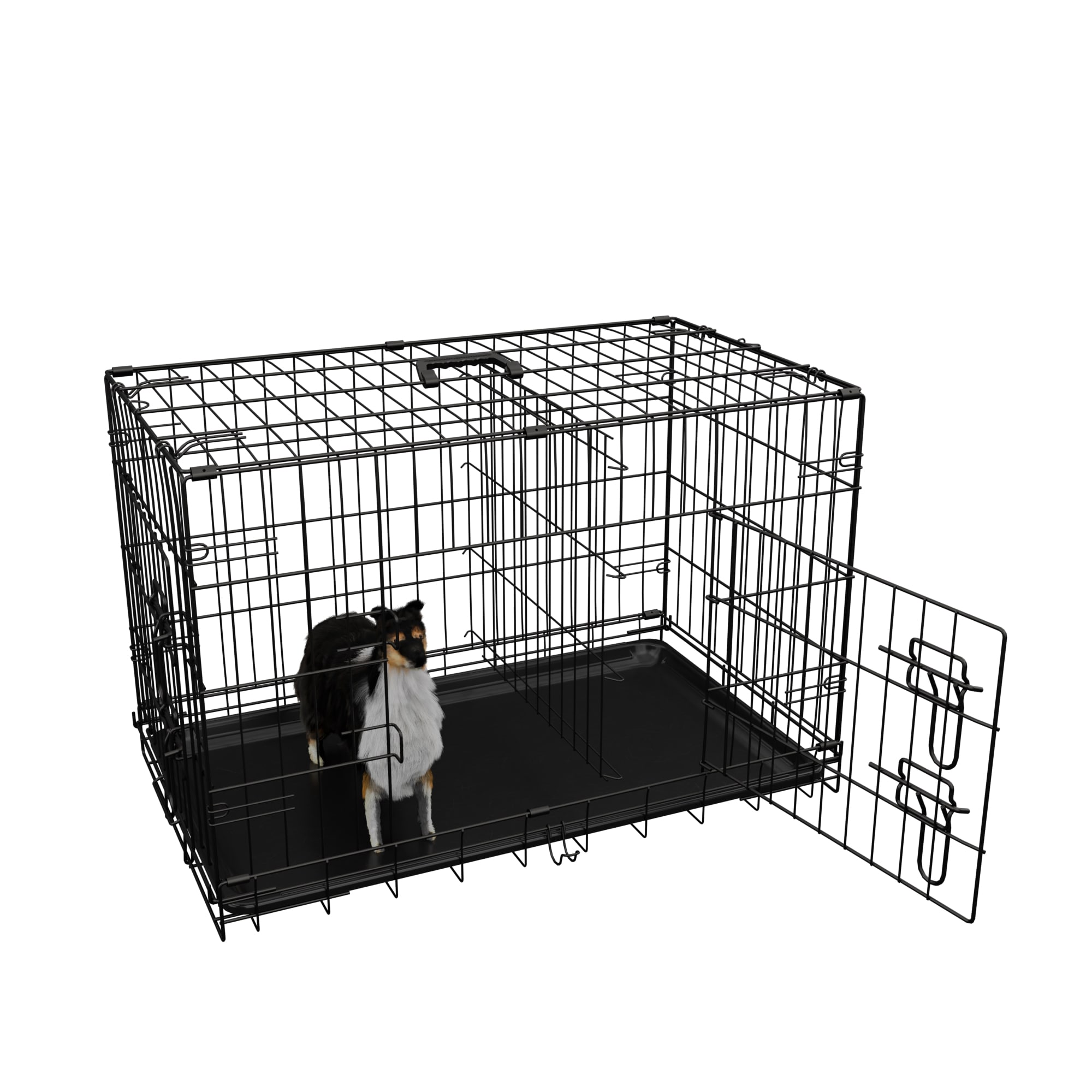 Large Dog Crate With Divider And Leak-proof Tray Double Door Metal_voghion.com
